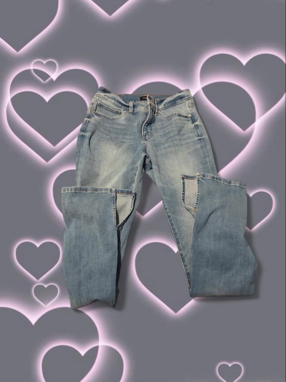 Skyscraper mid rise hyper stretch denim blue jeans with flare splits✨